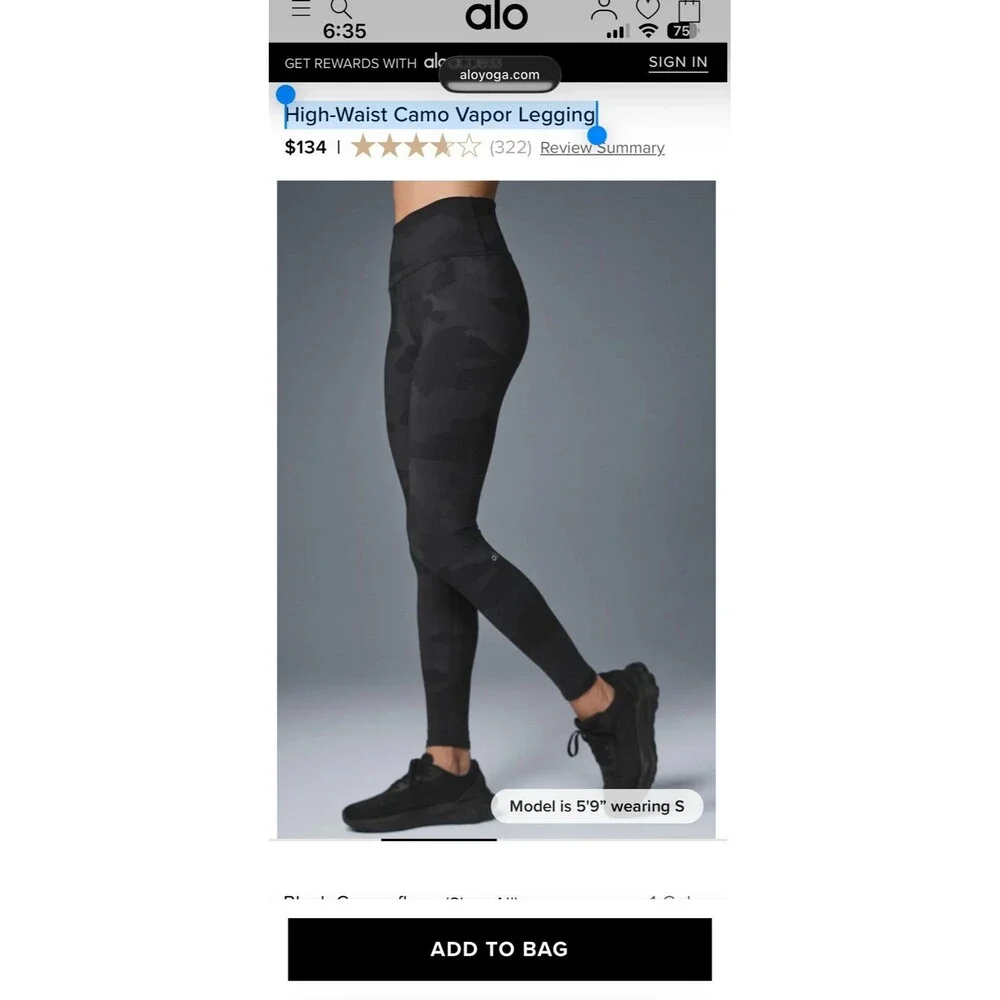 Alo High-Waist Camo Vapor Legging XS